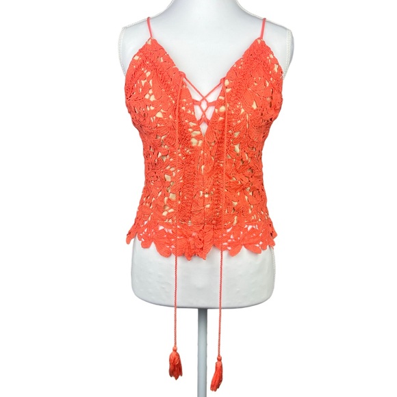 willow & root Tops - Buckle Willow & Root Size Medium Coral Crochet Lace Cami Top Boho Festival